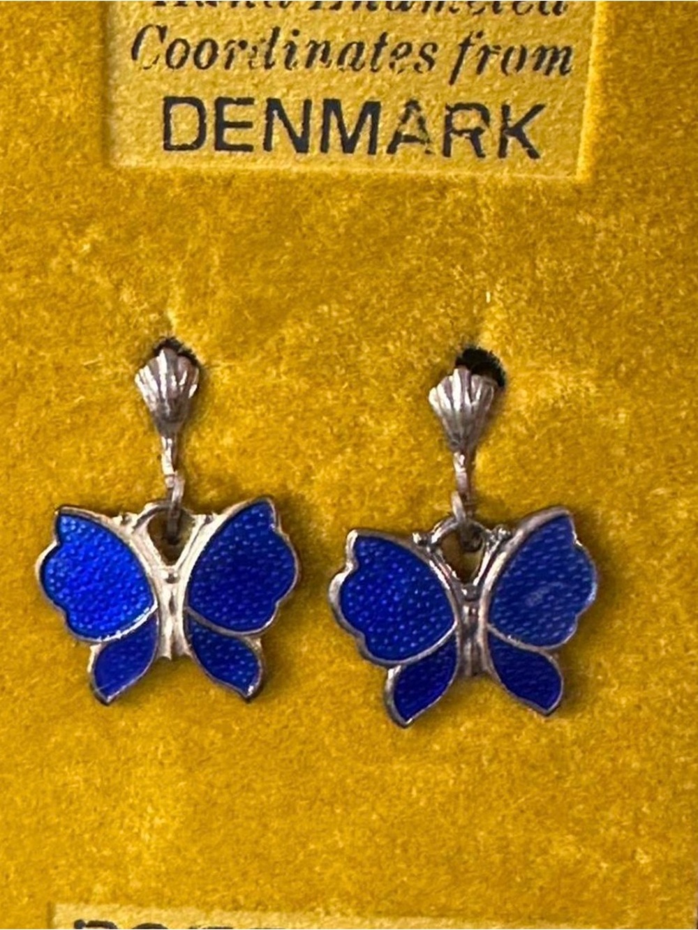 Vintage Meka Danish silver and blue enamel butterfly earrings Screw back Signed